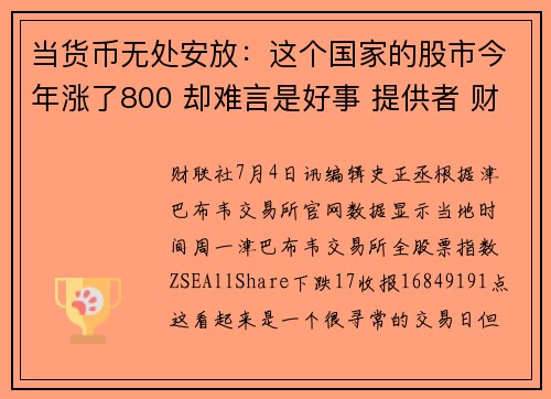 当货币无处安放：这个国家的股市今年涨了800 却难言是好事 提供者 财联社