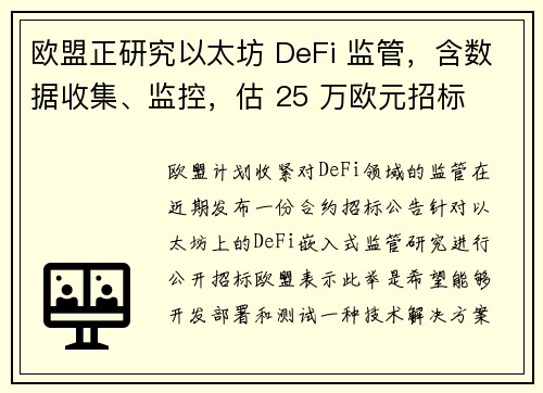 欧盟正研究以太坊 DeFi 监管，含数据收集、监控，估 25 万欧元招标